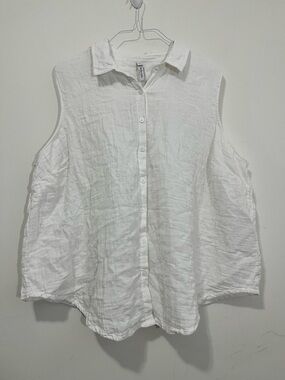 Torrid Belle Isle Cotton Gauze Button Up Shirt Top Sleeveless White Crinkle 3X